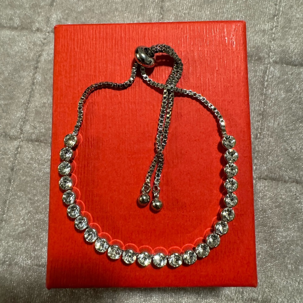 Adjustable Silver Rhinestone Bracelet - image 1
